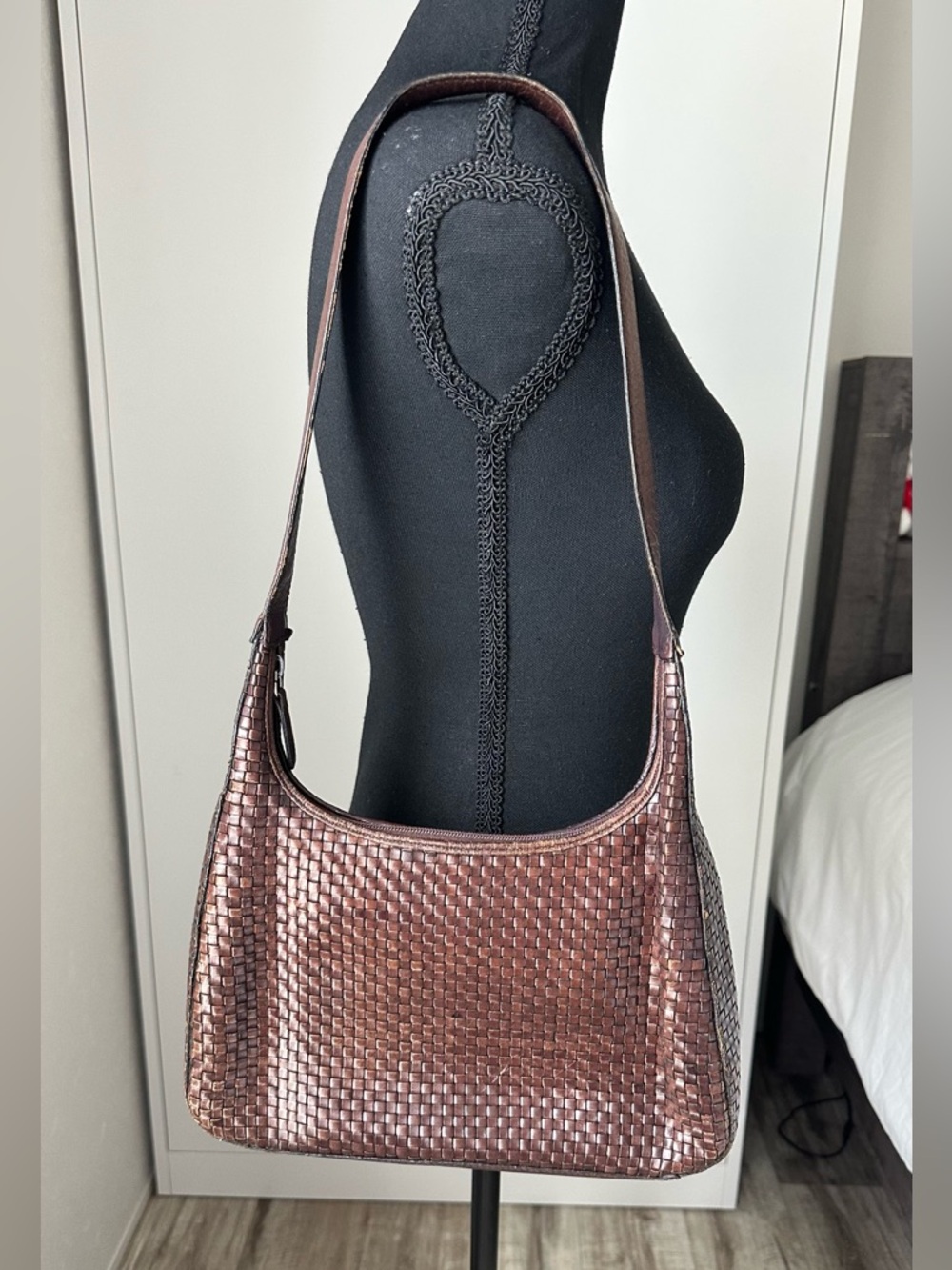 Valerie Stevens Vintage Dark Brown Woven Shoulder Bag